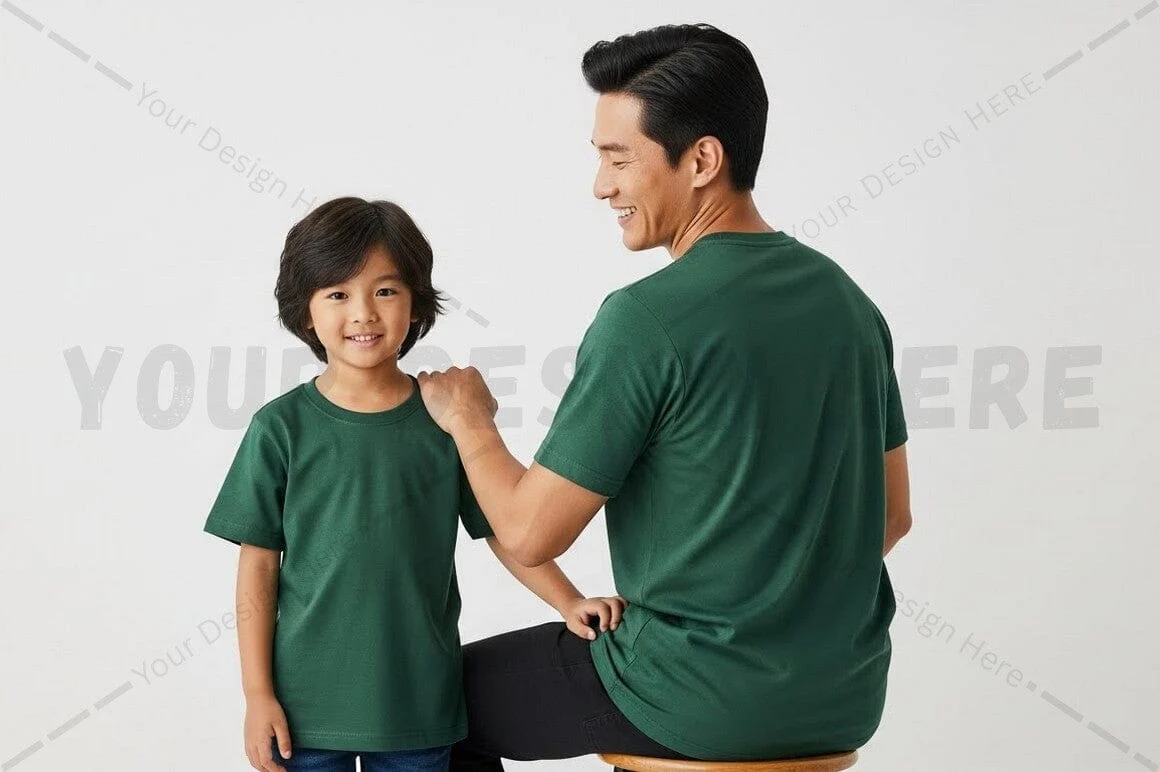Green t-shirt matching father and son set