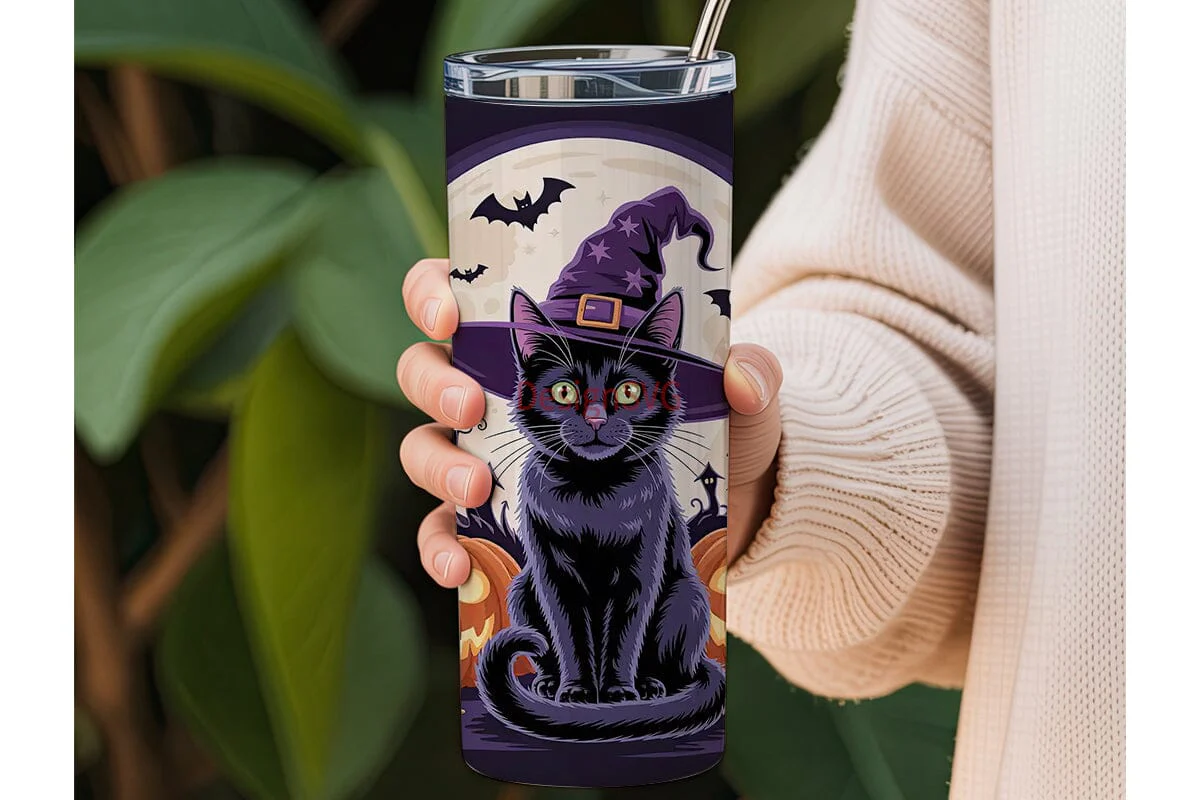 Halloween Black Cat 20oz Tumbler Wrap - Image 3