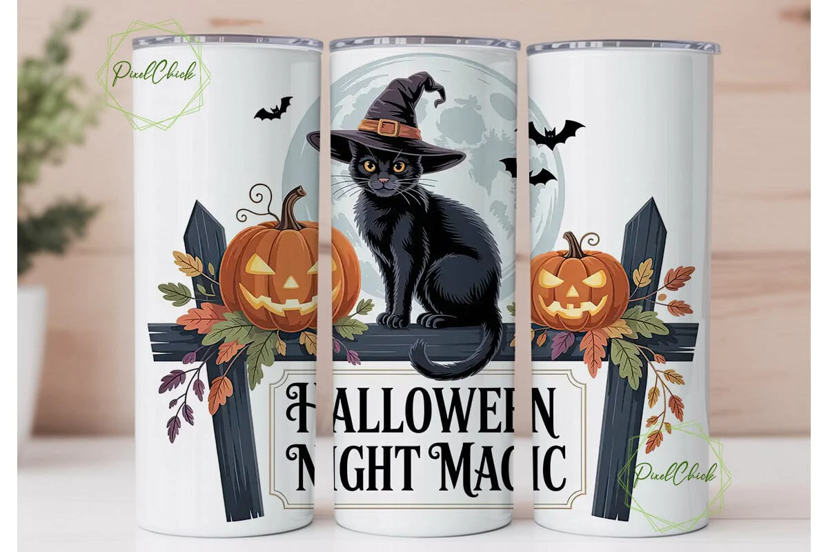 Halloween Cat & Pumpkin 20oz Tumbler - Image 2