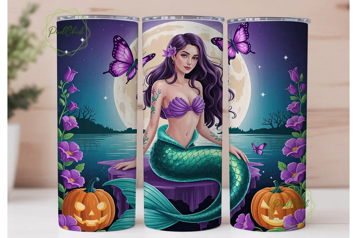 Halloween Mermaid 20oz Tumbler Wrap - Image 2