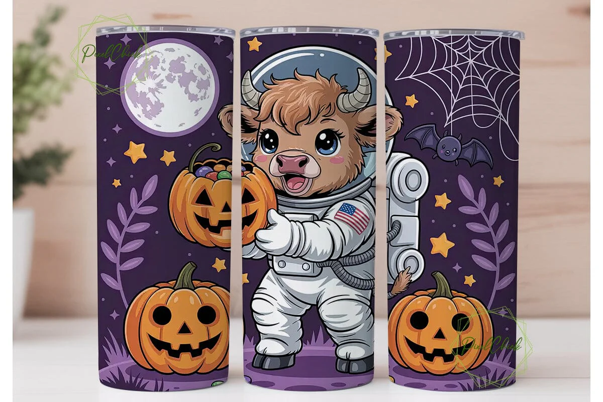 Halloween Space Cow 20oz Tumbler Wrap - Image 2
