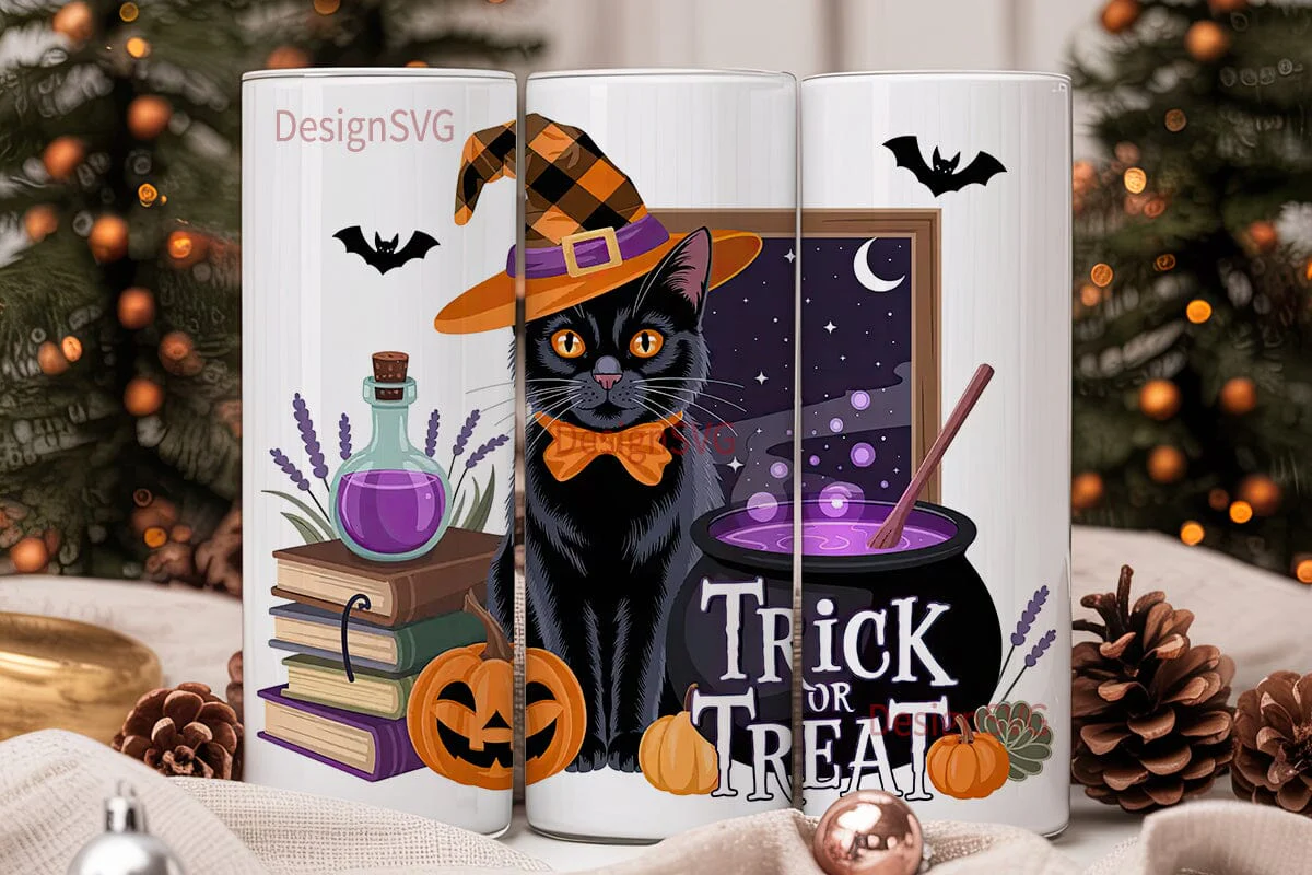 Halloween Witch Cat 20oz Tumbler Wrap - Image 2