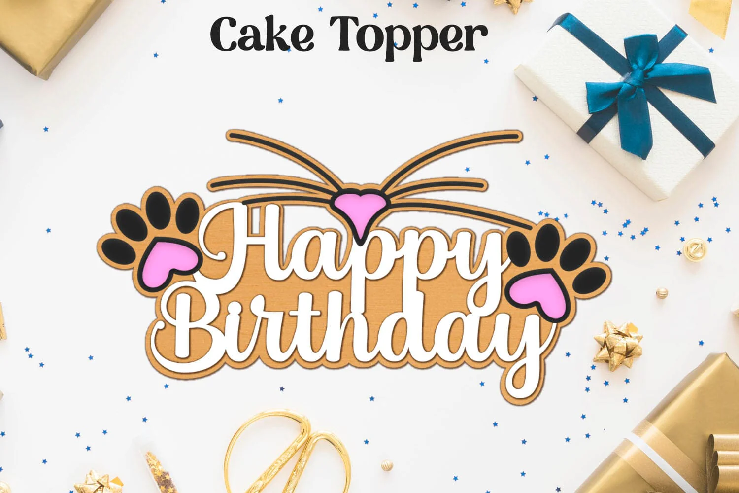 Happy Birthday cake topper, B-Day decoration, Layered Laser cut template - Image 2