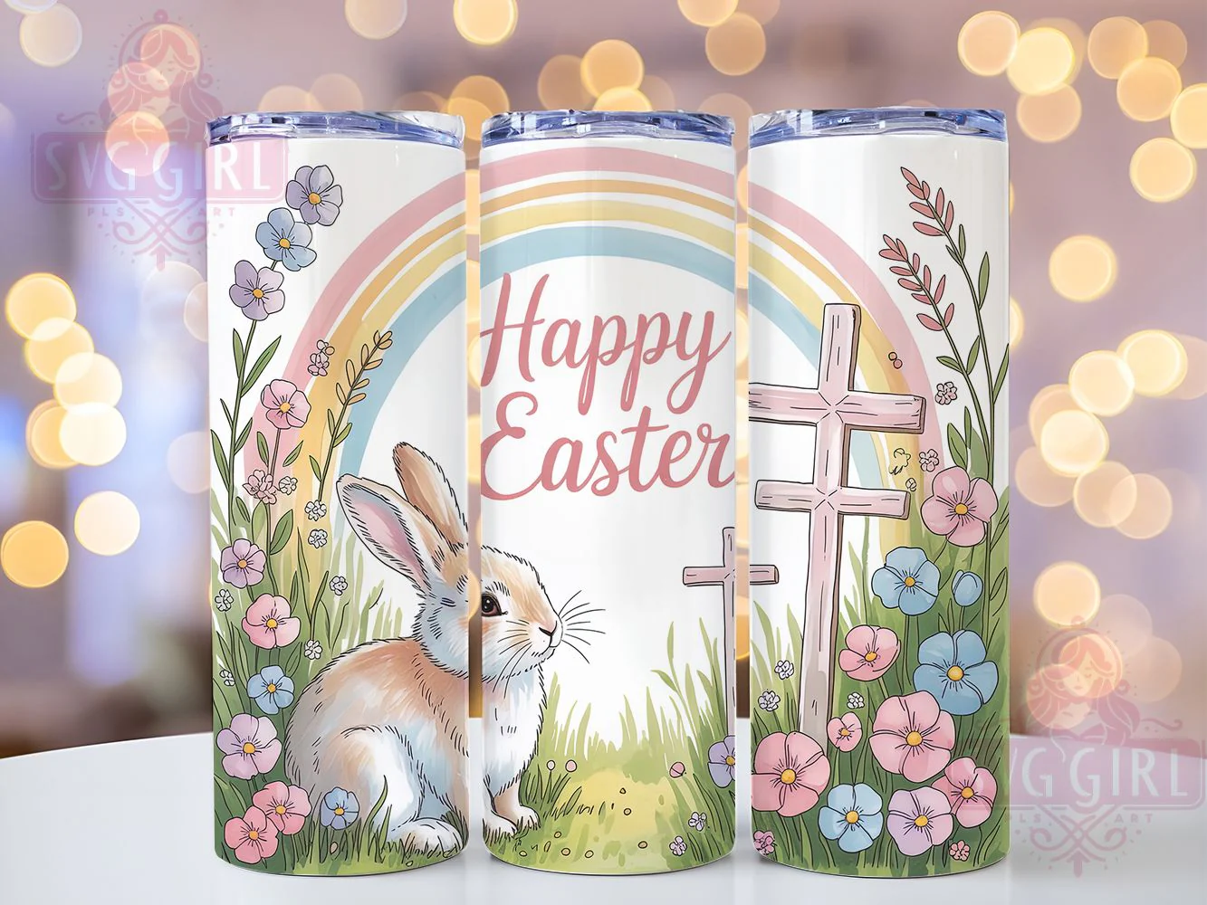 Happy Easter Bunny Cross Tumbler, Bunny Cross Tumbler, Floral Christian Wrap, Stylish 20oz Wrap, Sublimation Design, Trendy Gift Idea, Inspirational Easter Tumbler