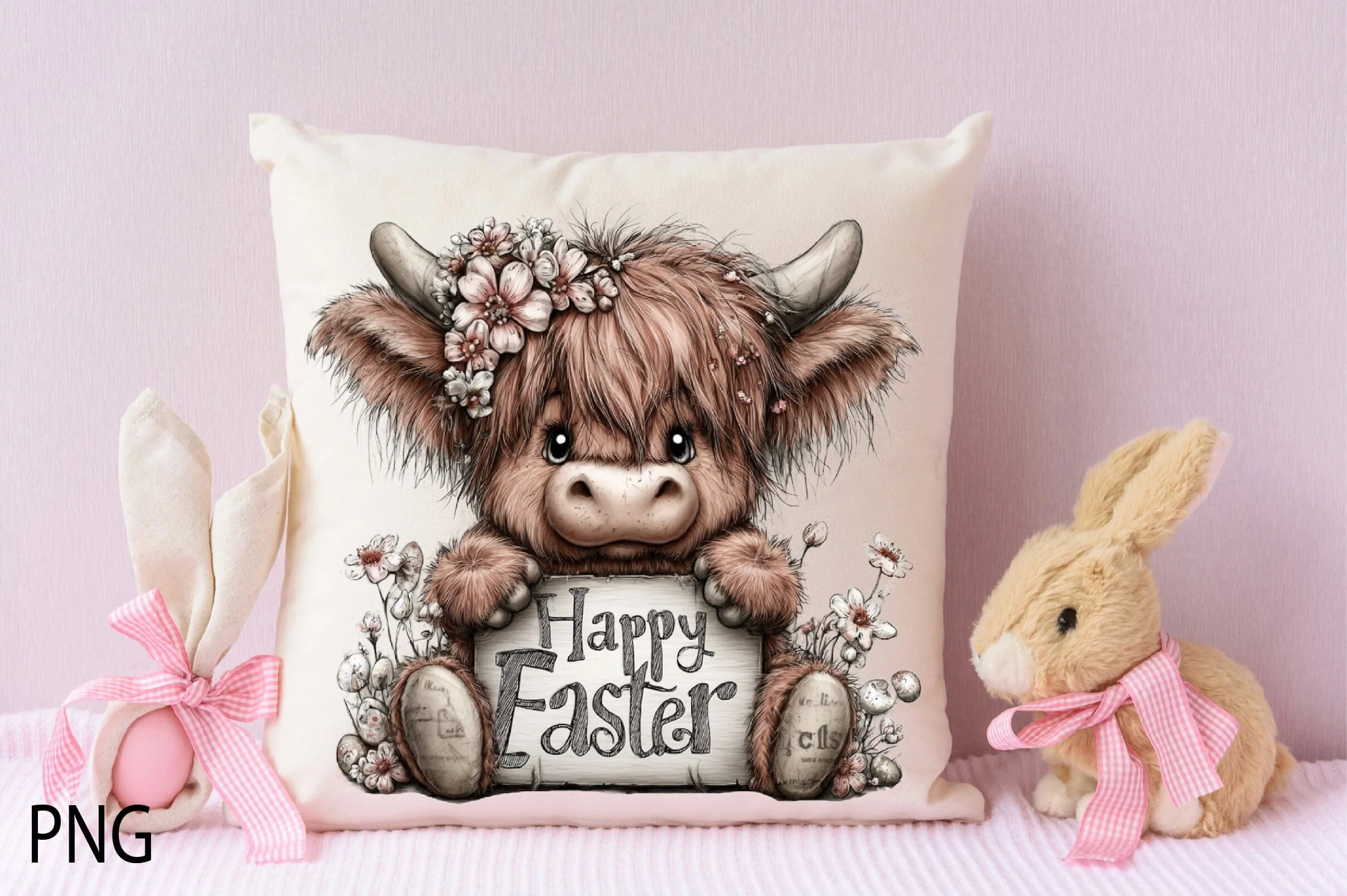 Happy Easter Cow PNG - Image 3