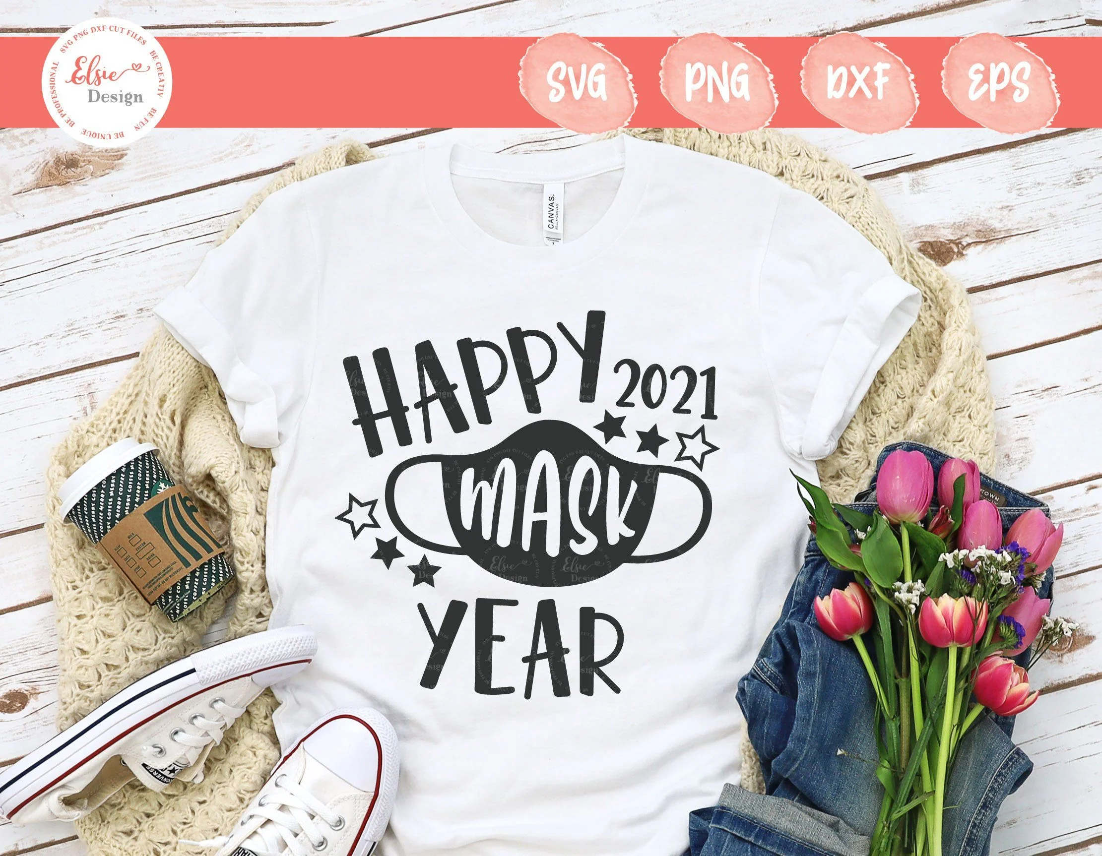 Happy Mask Year 2021 - SVG, PNG, DXF, EPS