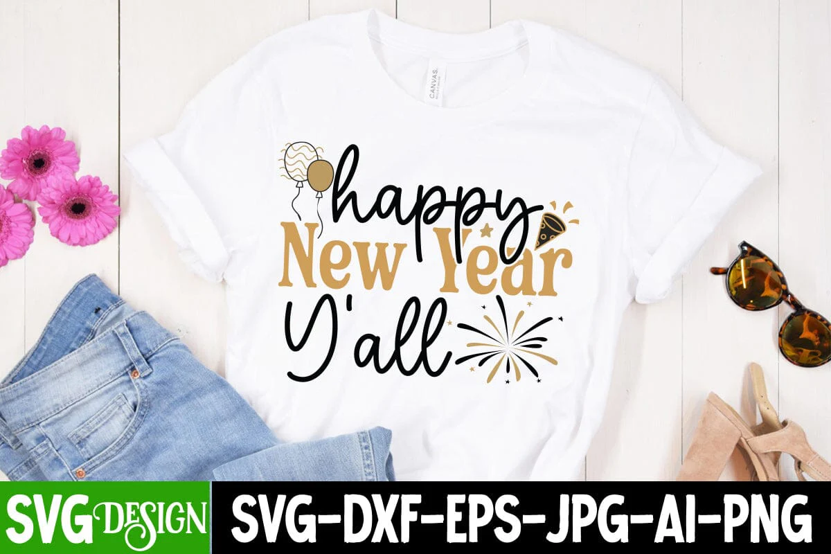 Happy New Year Y'all  SVG Cut File, Happy New Year Y'all  Sublimation Design PNG, New Year 2024 SVG Cut File, 2024 New Year SVG bundle,New Year SVG Design 2024
