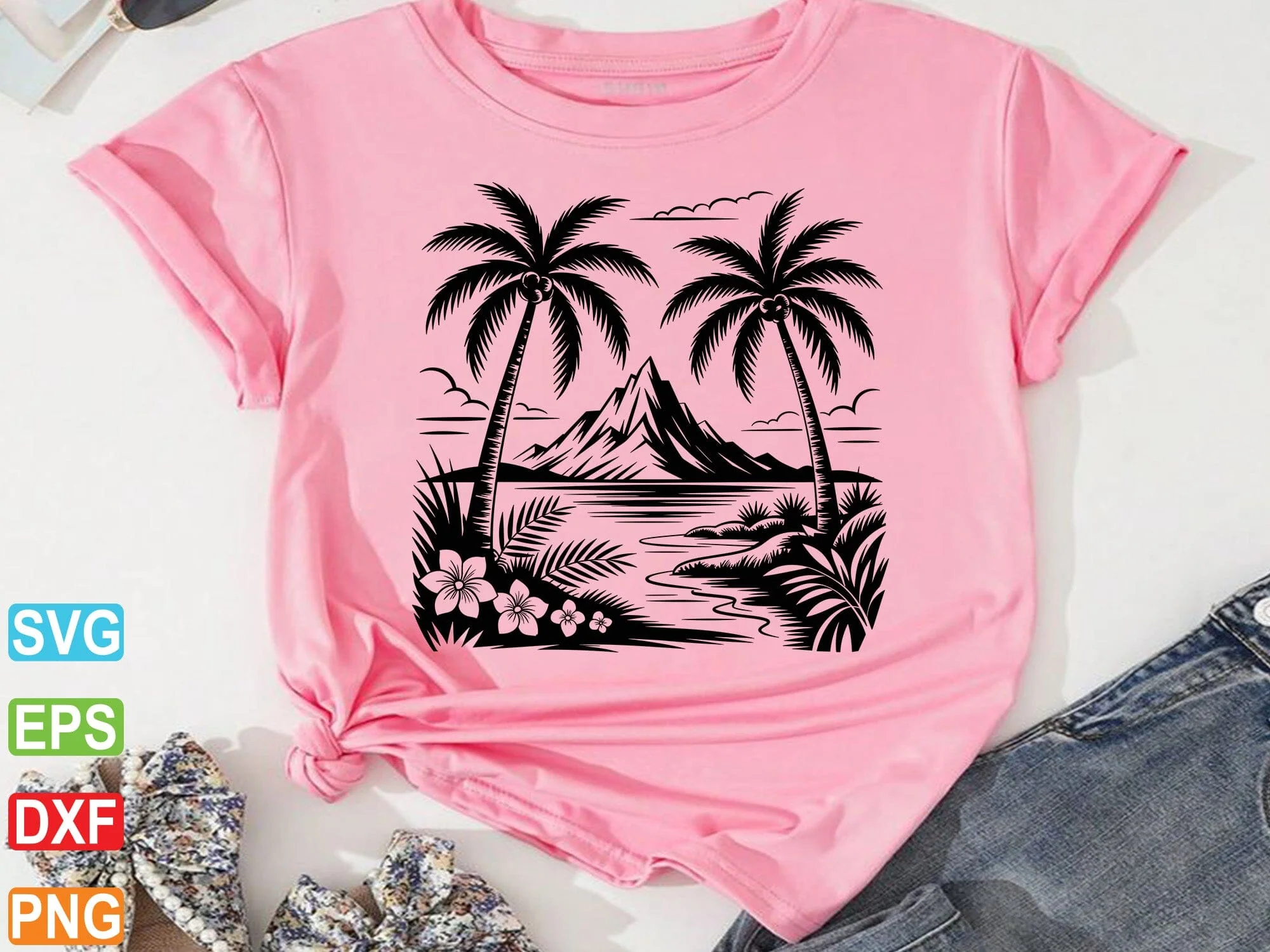 Hawaii SVG Clipart, Aloha Beach Scene, Palm Trees,Digital Files - Image 3
