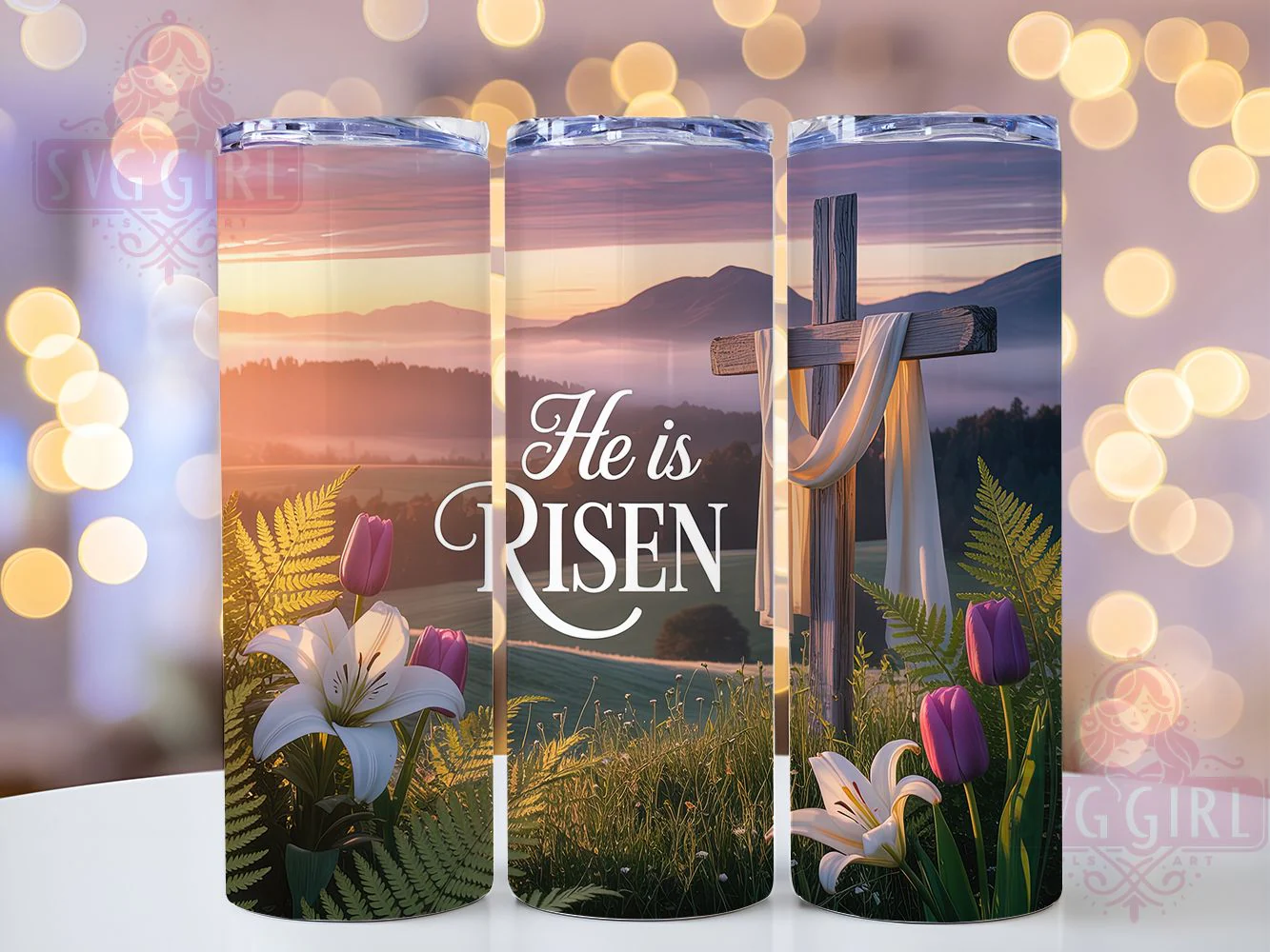 He Is Risen Sunrise Cross Tumbler, Religious Easter Cross Tumbler, Faith Christian Wrap, Stylish 20oz Wrap, Sublimation Design, Trendy Gift Idea, Inspirational Easter Tumbler