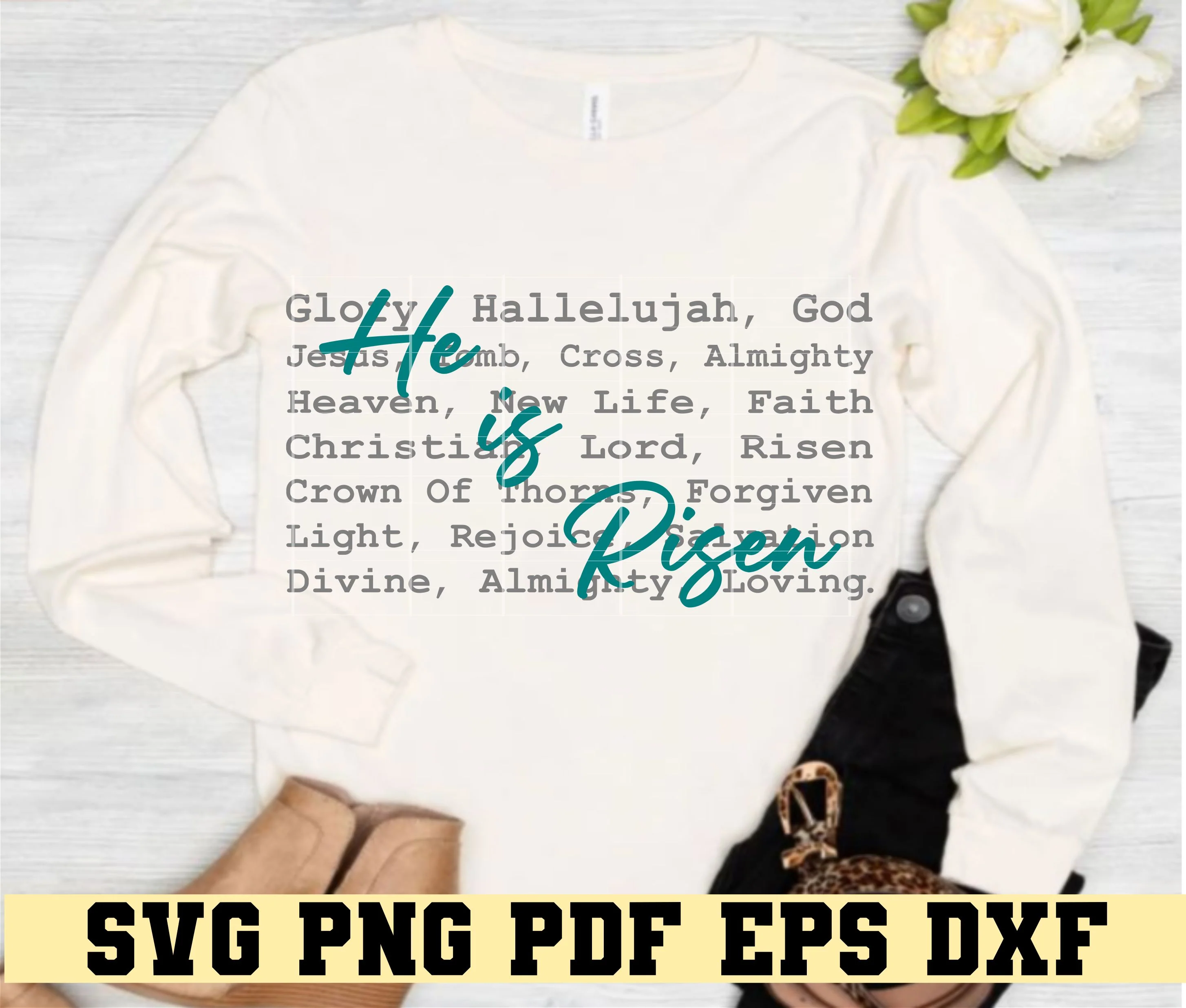 He Is Risen Words - Easter Sunday Design - Digital Cut File for Cricut - SVG PNG PDF DXF EPS