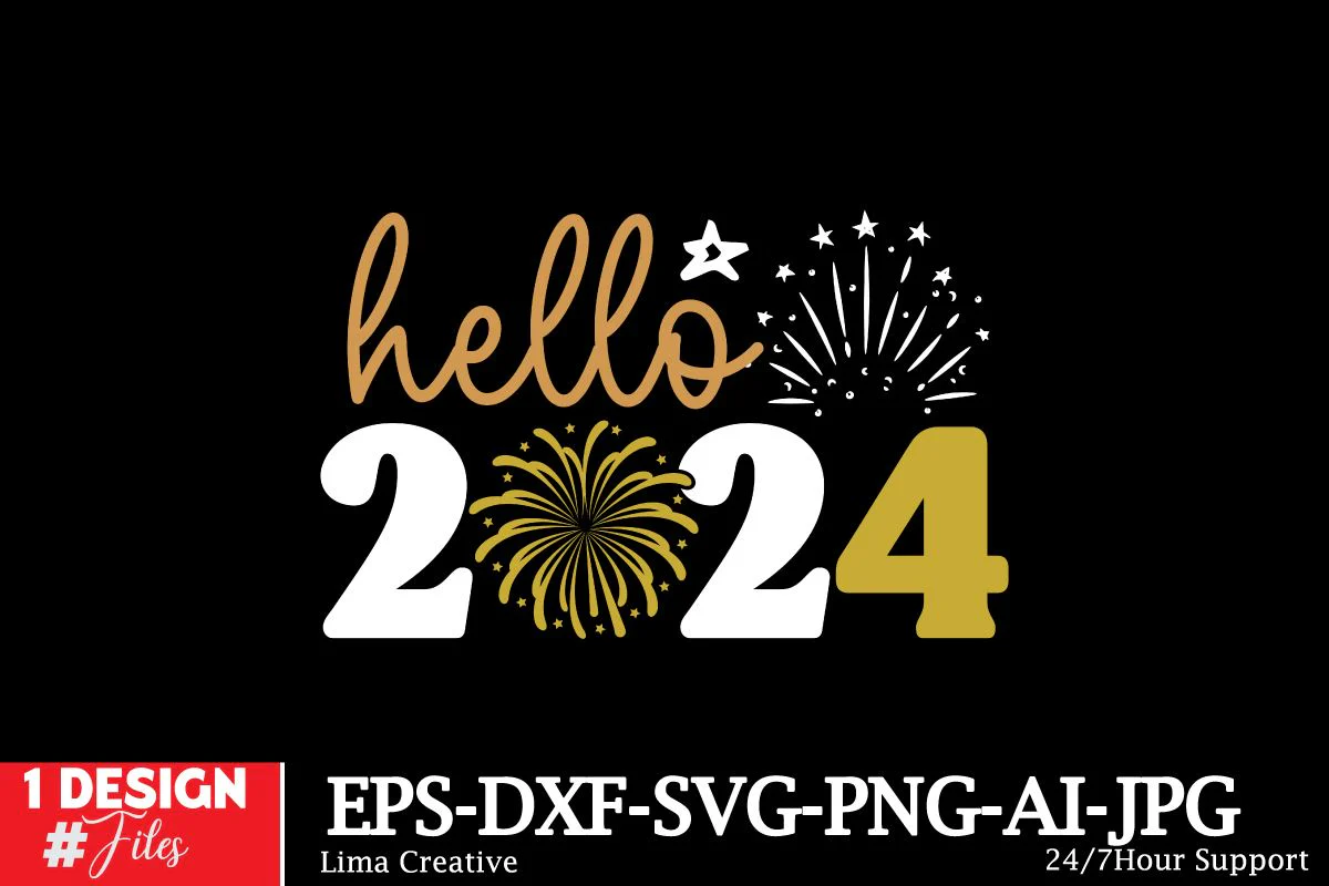 Hello 2024 SVG Cut File ,New Year Sublimation, Happy New Year SVG Design,New Year Sublimation PNG - Image 2
