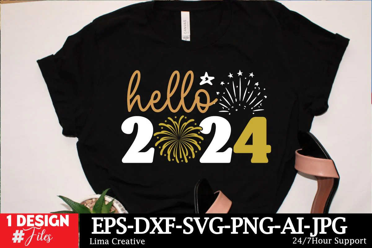 Hello 2024 SVG Cut File ,New Year Sublimation, Happy New Year SVG Design,New Year Sublimation PNG - Image 3