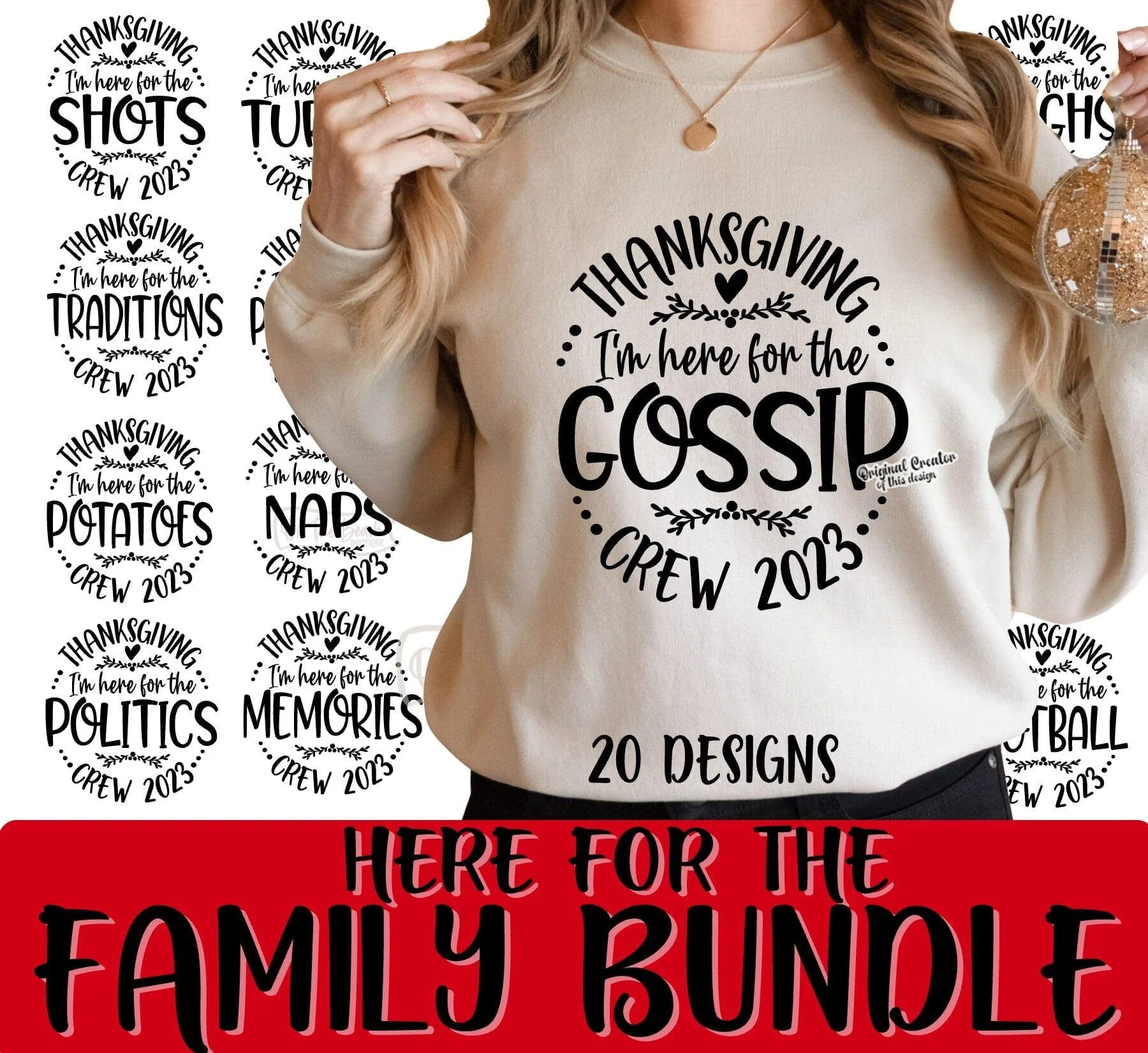 Here For The Family Thanksgiving Crew 2023 SVG PNG Bundle 20 Designs Matching Family Shirts Svg Bundle Family Holiday Svg Bundle Sarcastic