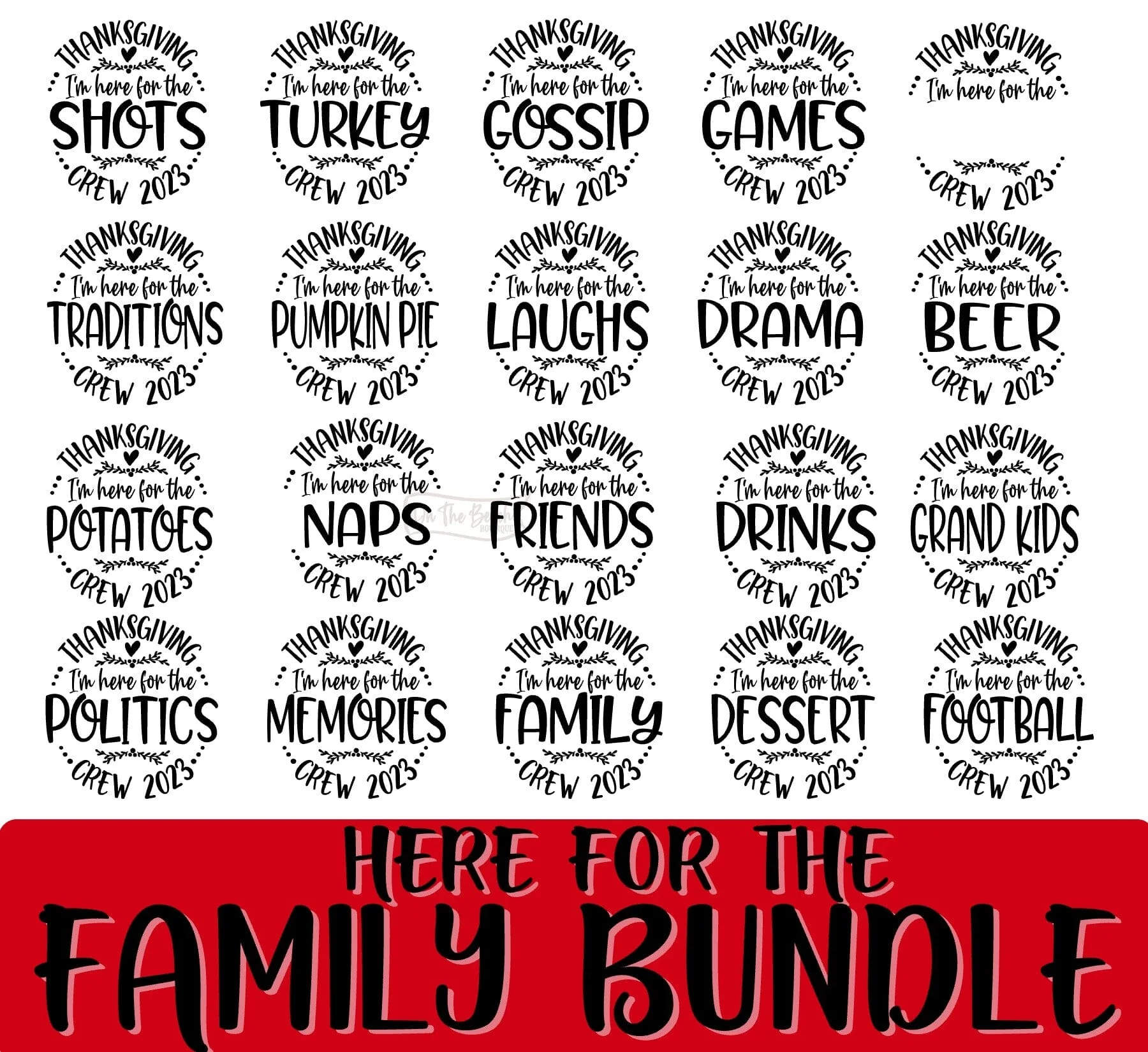 Here For The Family Thanksgiving Crew 2023 SVG PNG Bundle 20 Designs Matching Family Shirts Svg Bundle Family Holiday Svg Bundle Sarcastic - Image 2