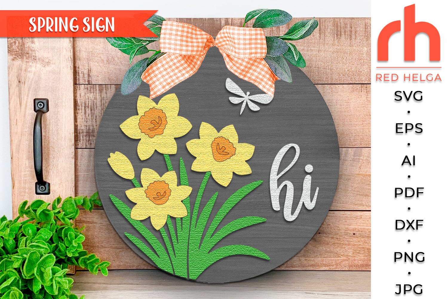 Hi Daffodil Door Sign SVG, Welcome Spring Hanger Cut File - Image 3