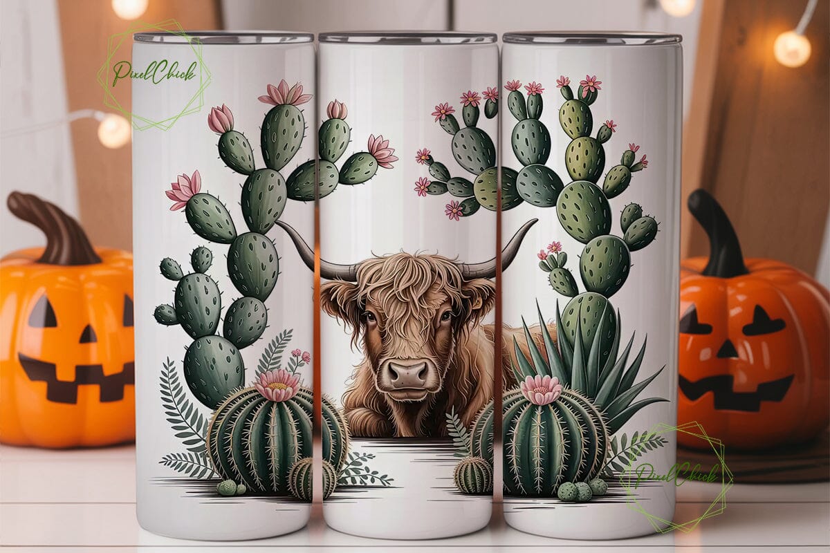 Highland Cow & Cactus 20oz Tumbler Wrap - Image 2