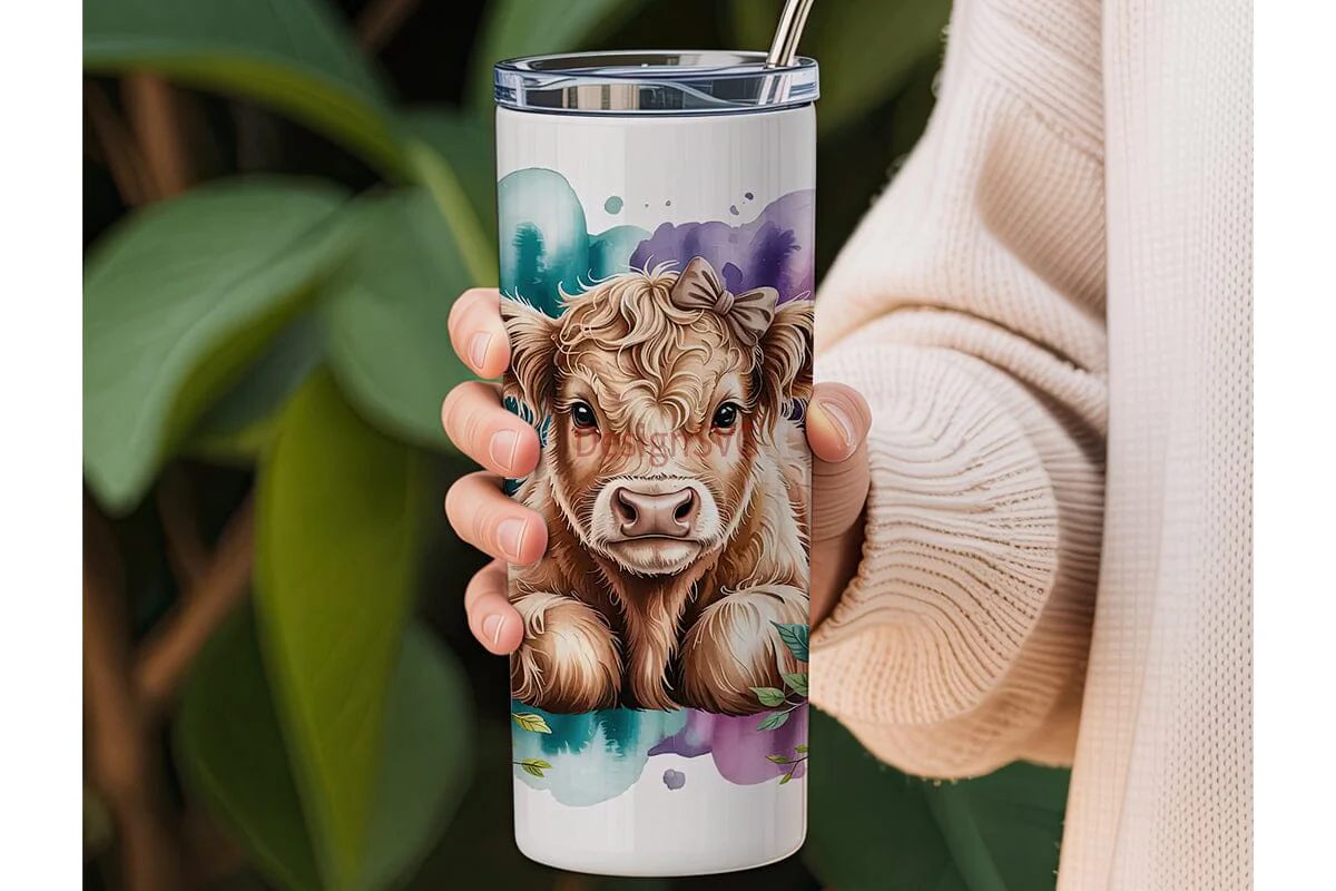 Highland Cow Calf 20oz Tumbler Wrap - Image 3