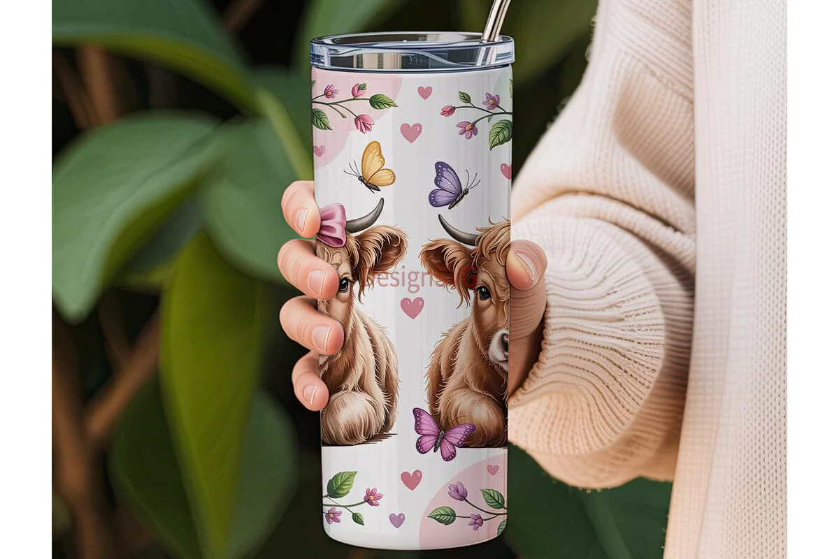 Highland Cow Calves 20oz Tumbler Wrap - Image 3