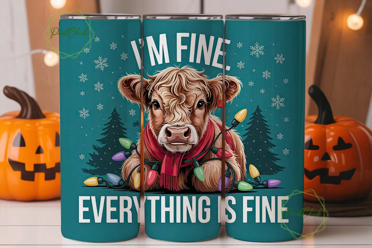 Highland Cow Christmas 20oz Tumbler Wrap - Image 2