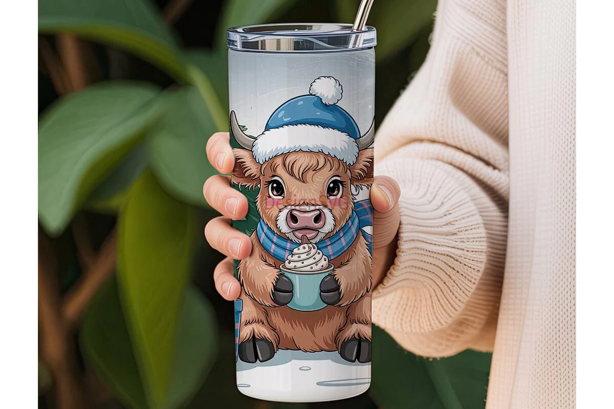 Highland Cow Christmas 20oz Tumbler Wrap - Image 3