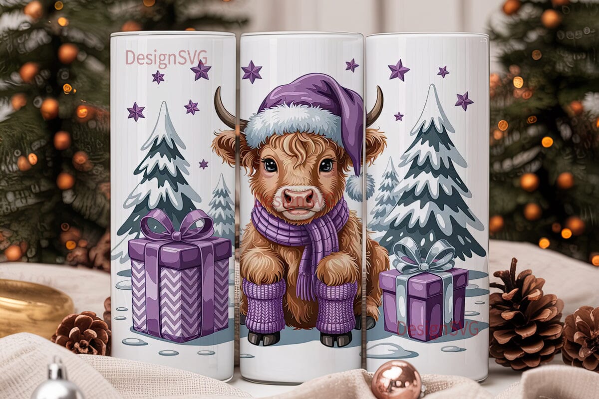Highland Cow Christmas 20oz Tumbler Wrap - Image 2