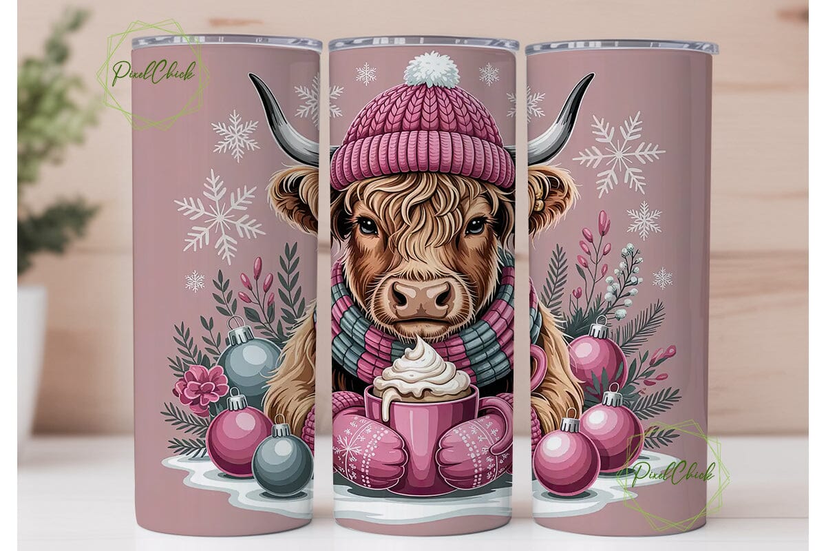 Highland Cow Christmas 20oz Tumbler Wrap - Image 2