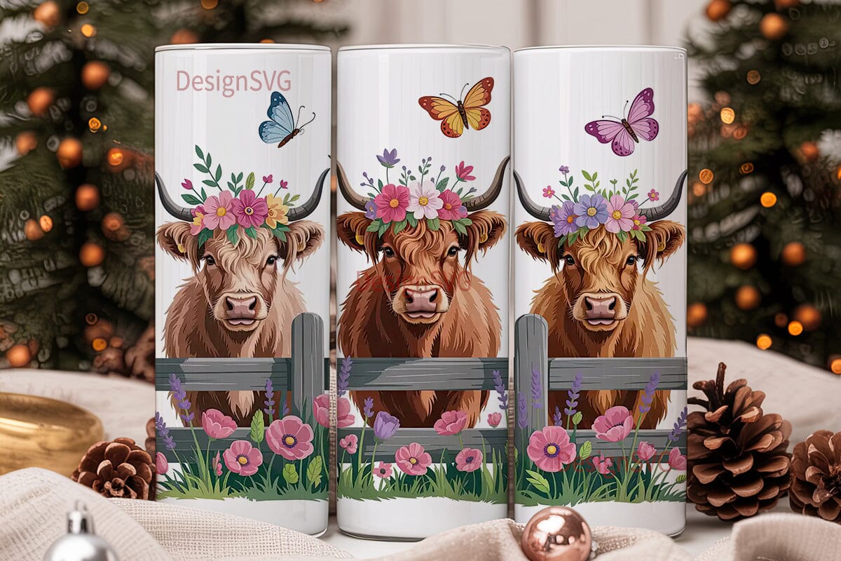 Highland Cow Floral 20oz Tumbler Wrap - Image 2