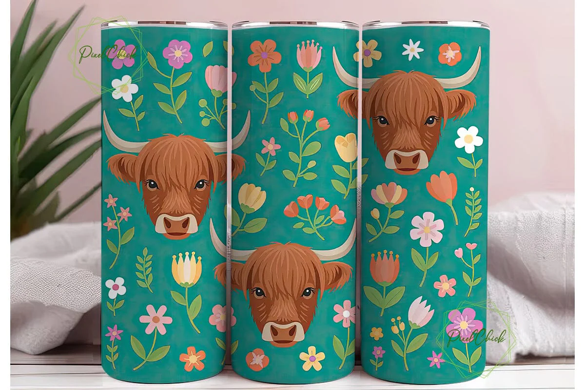 Highland Cow Floral Tumbler Wrap - Image 3