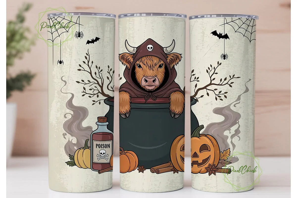 Highland Cow Halloween 20oz Tumbler Wrap - Image 2