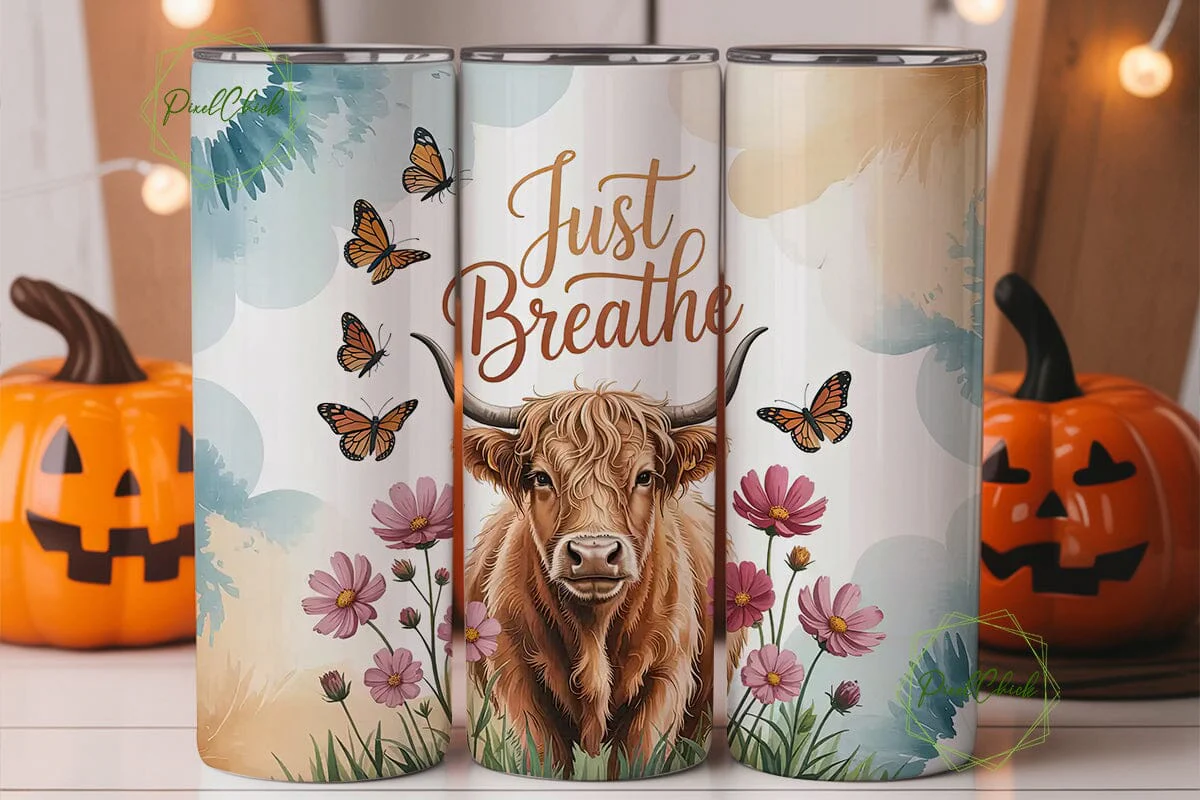 Highland Cow Just Breathe 20oz Tumbler - Image 2
