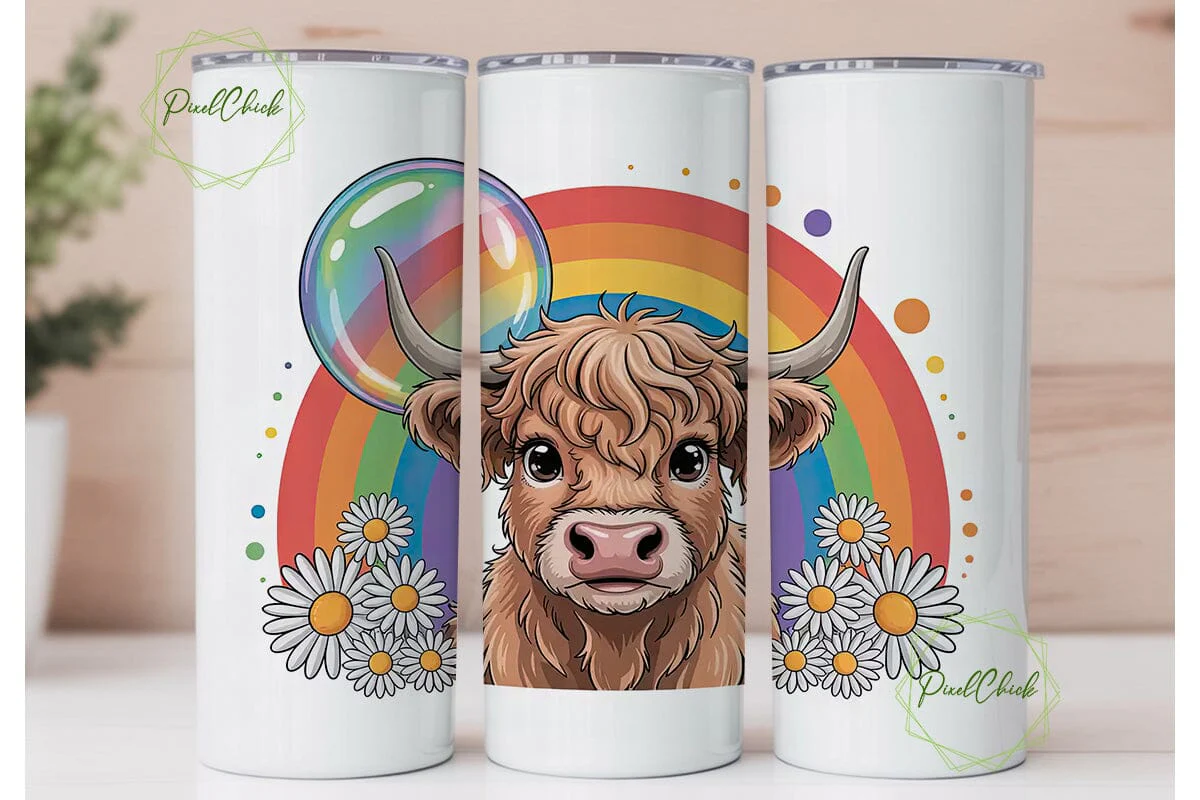 Highland Cow Rainbow Tumbler Wrap - Image 2