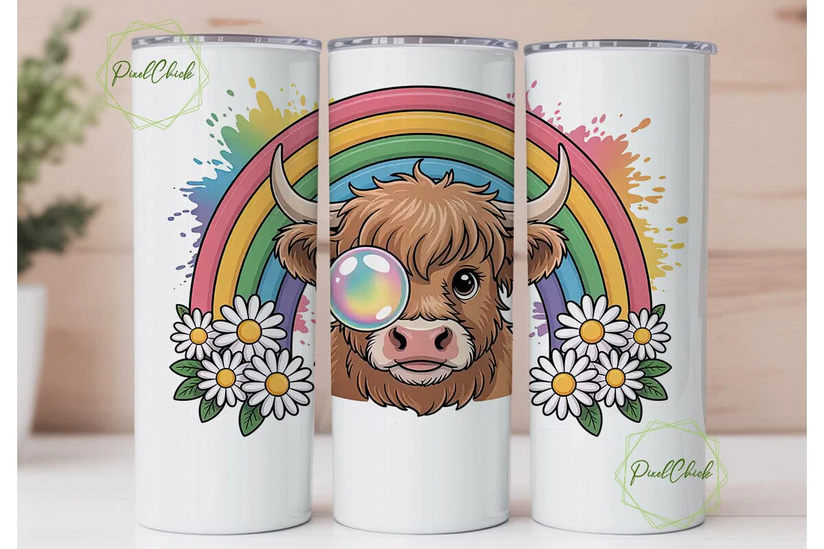 Highland Cow Rainbow Tumbler Wrap - Image 2