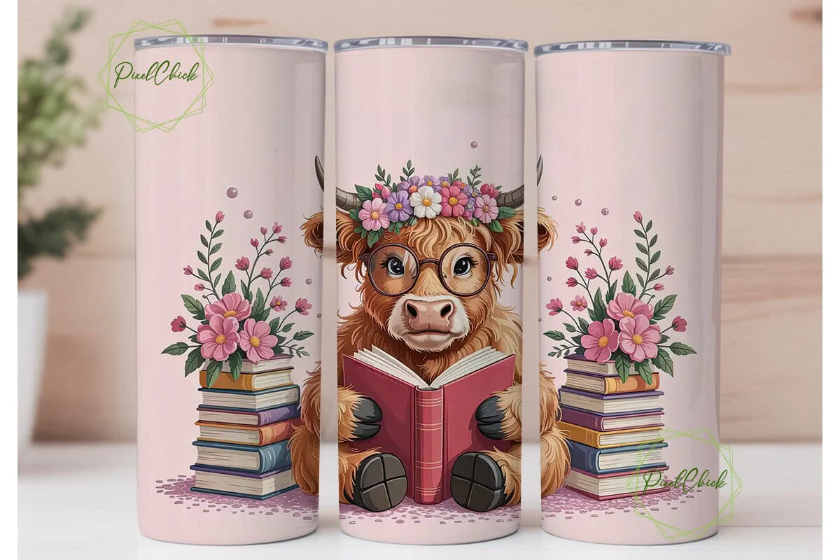 Highland Cow Reading 20oz Tumbler Wrap - Image 2