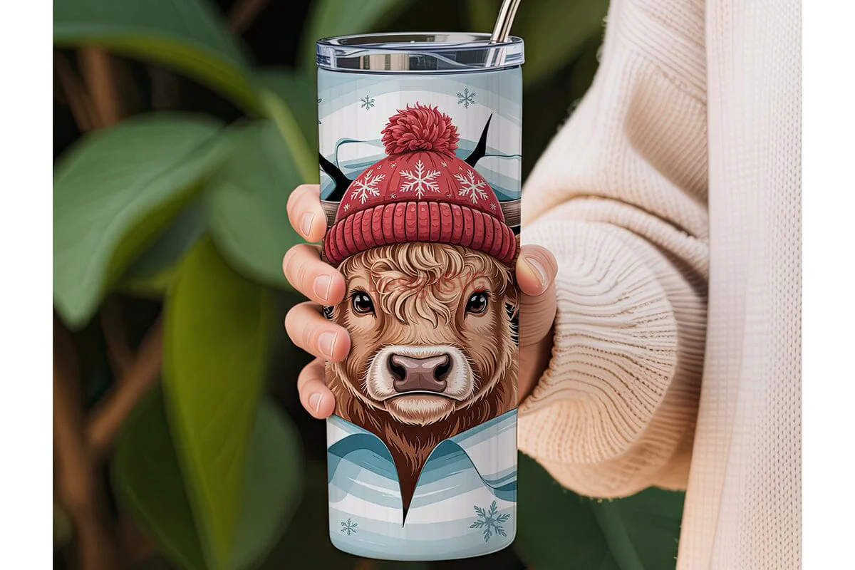 Highland Cow Winter Tumbler Design - Image 3
