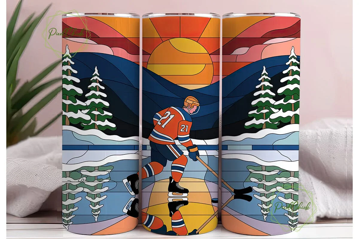Hockey Stained Glass 20oz Tumbler Wrap - Image 3
