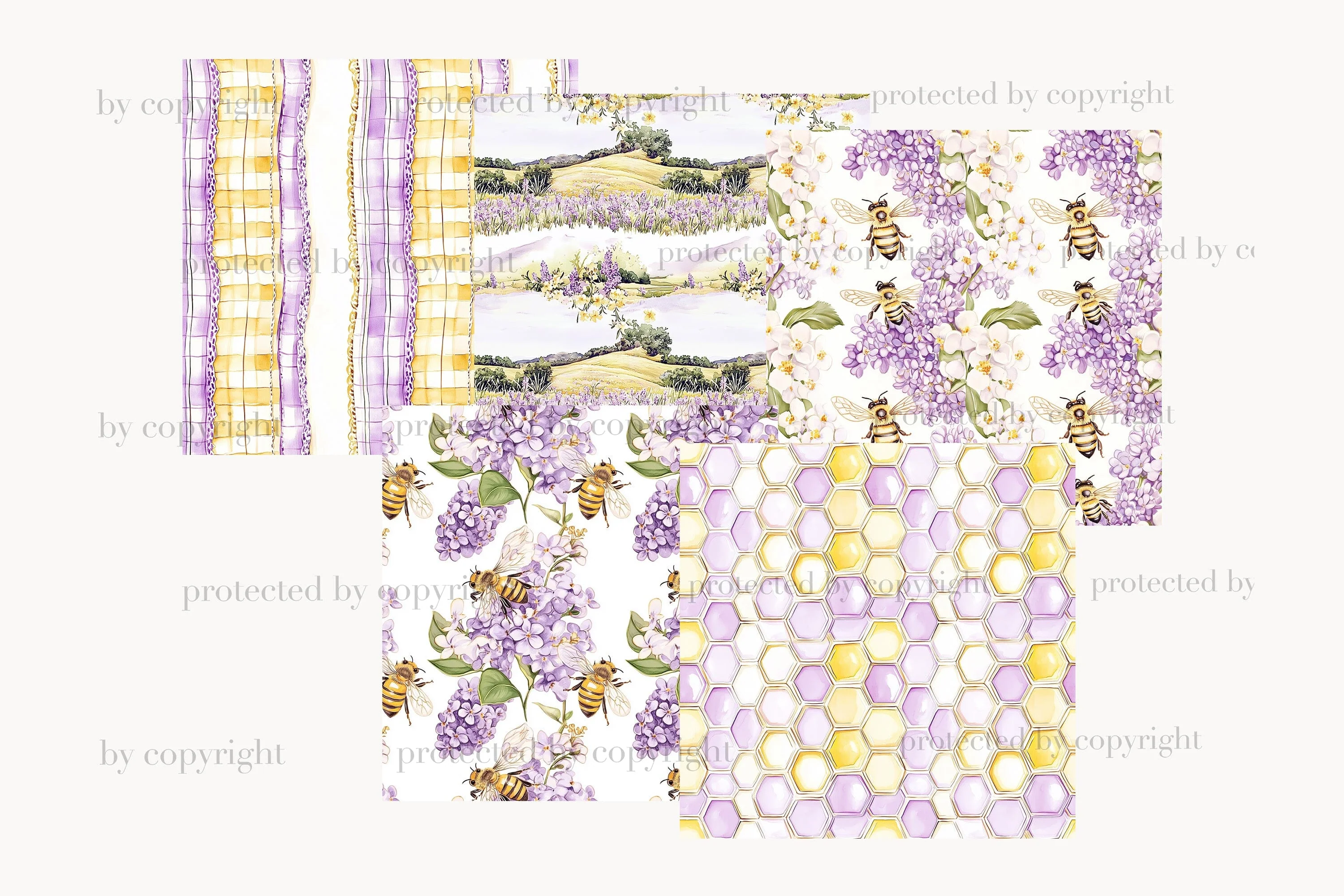 Honey Bee Digital Paper | Lavender Papers Honeycomb Patterns - Image 3