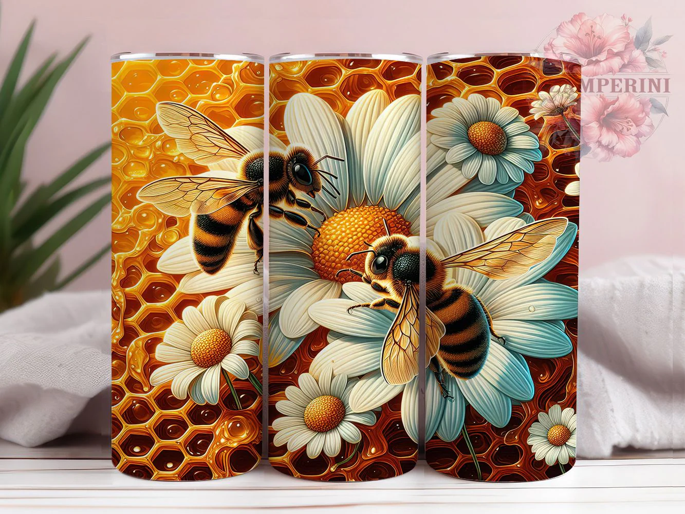 Honeycomb Bumblebee Pattern Tumbler, Bumblebee Tumbler, Bee Pattern Wrap, Stylish 20oz Wrap, Sublimation Design, Trendy Gift Idea, Inspirational Nature Tumbler