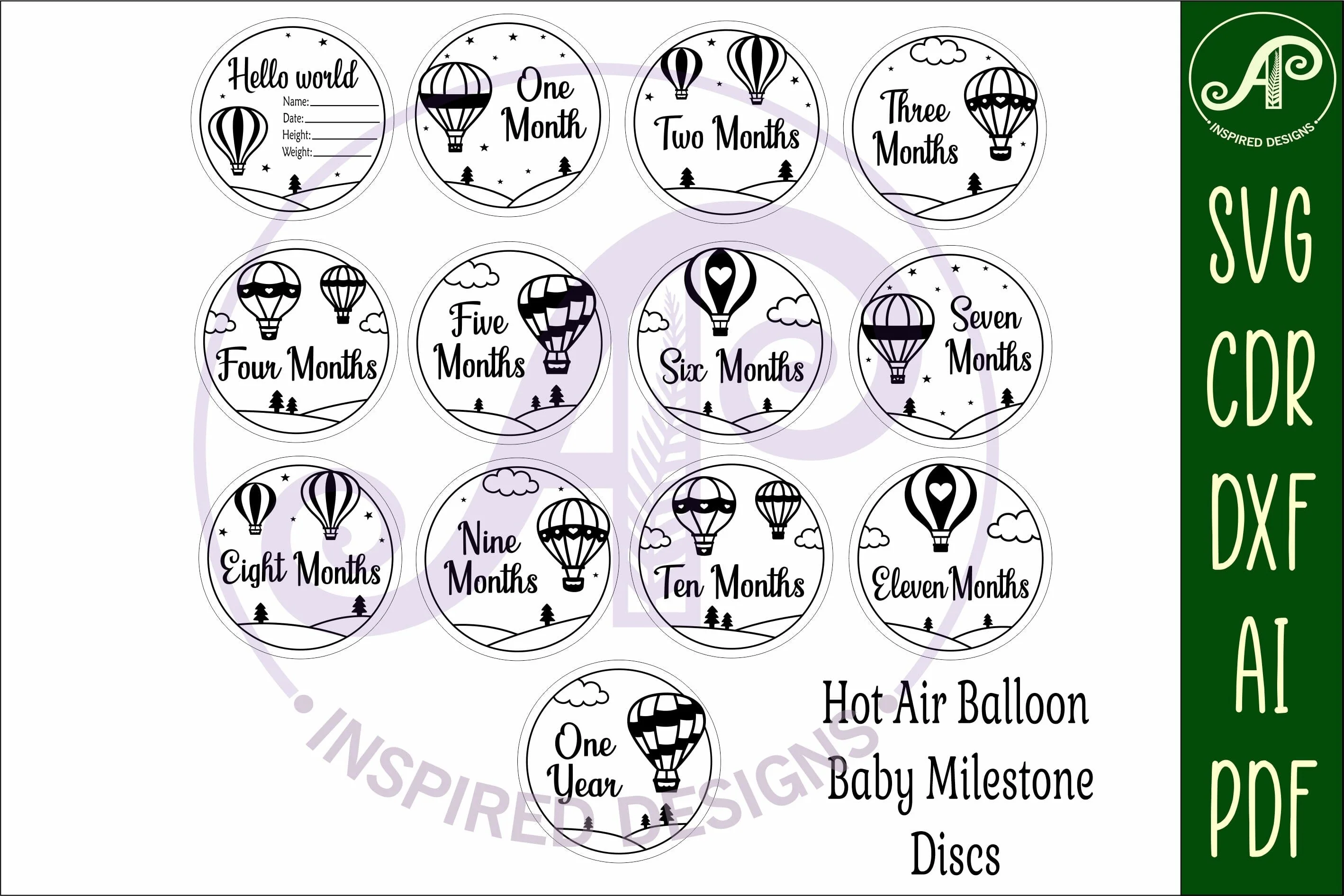 Hot Air Balloon themed Baby monthly milestone discs SVG - Image 4