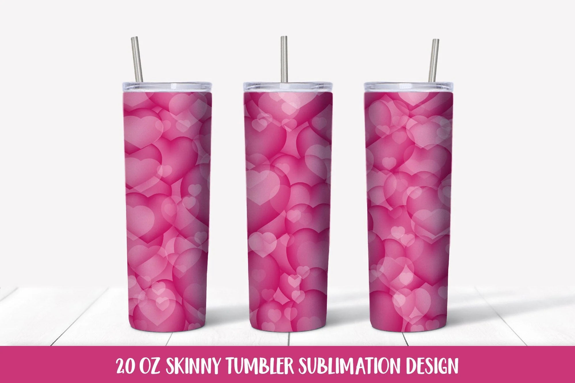 Hot pink hearts tumbler sublimation wrap. Valentine tumbler