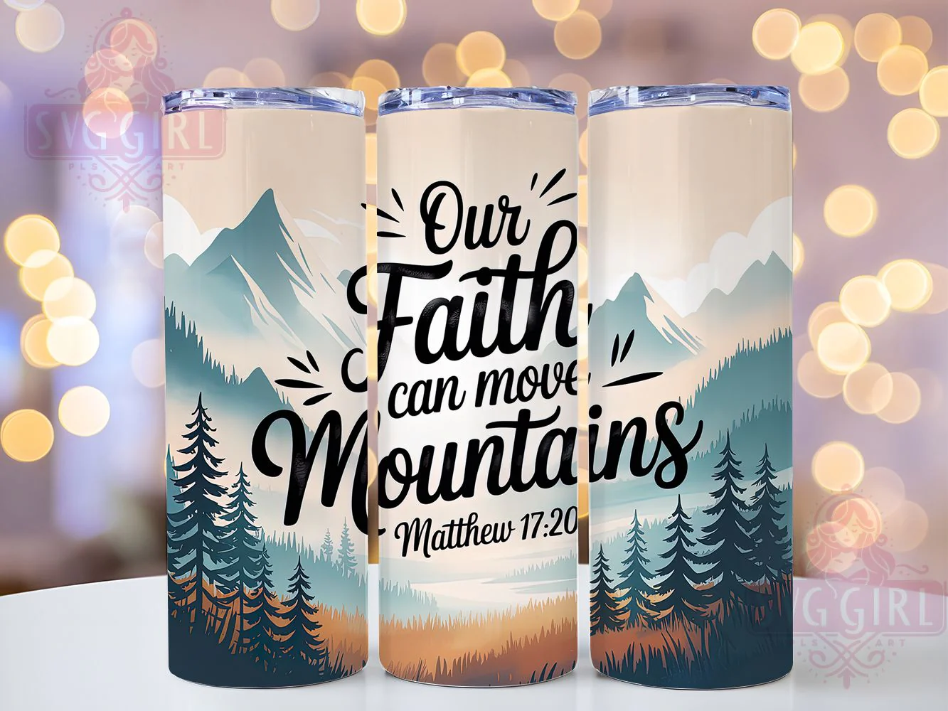 Inspirational Faith Cross Tumbler, Christian Flower Tumbler, Inspirational Quote Wrap, Spiritual Mountain Wrap, Whimsical Faith Wrap, Sublimation Design, Trendy Gift Idea