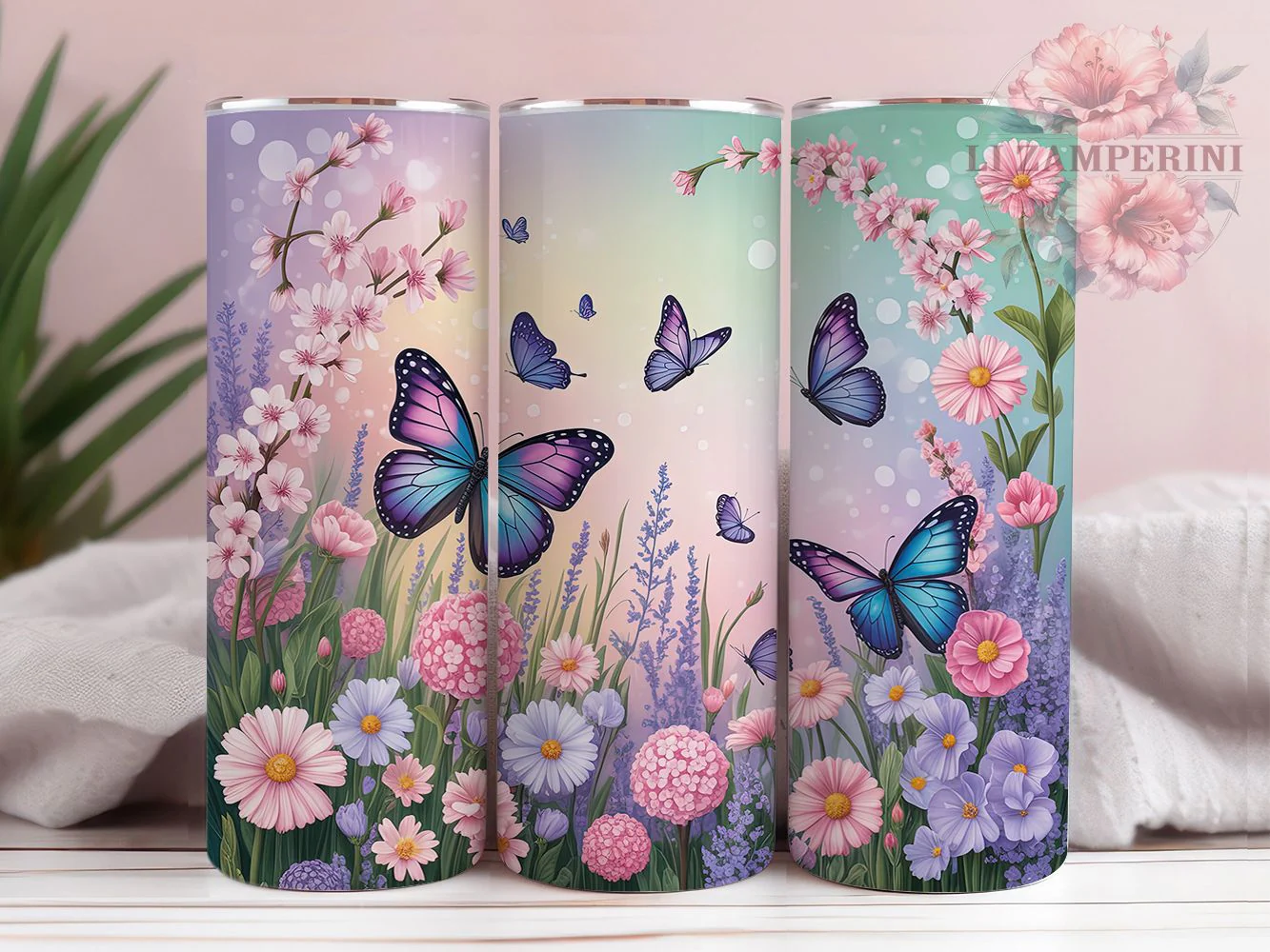 Iridescent Spring Butterfly Tumbler, Spring Floral Tumbler, Shimmering Butterfly Wrap, Whimsical Spring Wrap, Artistic Iridescent Wrap, Sublimation Design, Trendy Gift Idea