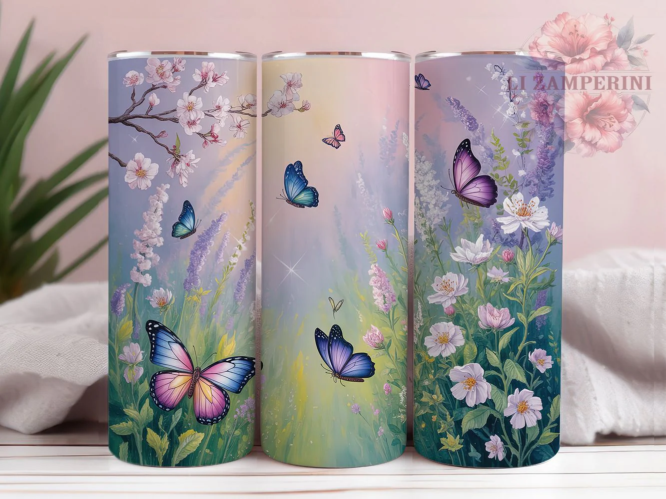 Iridescent Spring Butterfly Tumbler, Spring Floral Tumbler, Shimmering Butterfly Wrap, Whimsical Spring Wrap, Artistic Iridescent Wrap, Sublimation Design, Trendy Gift Idea