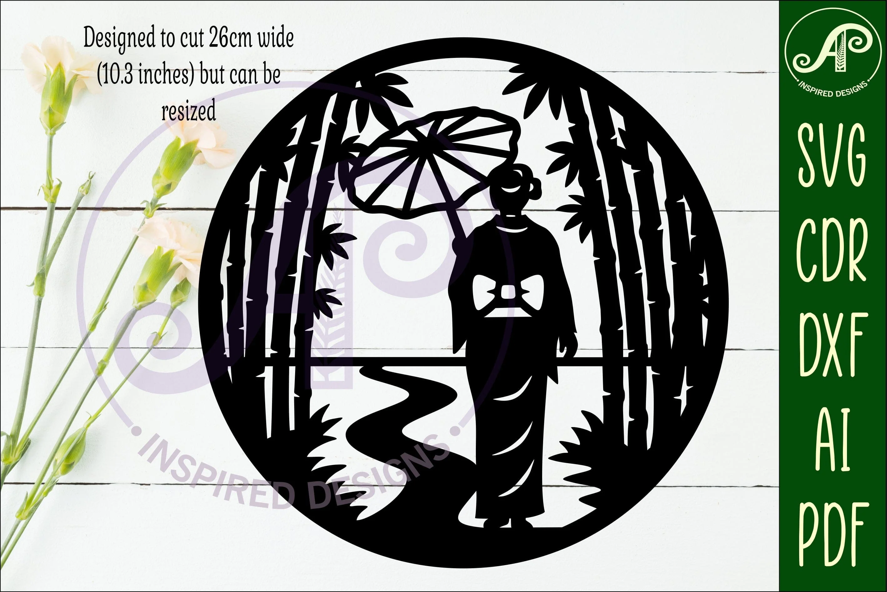 Japanese Bamboo Wall Art SVG | Geisha Garden Laser Cut File - Image 2