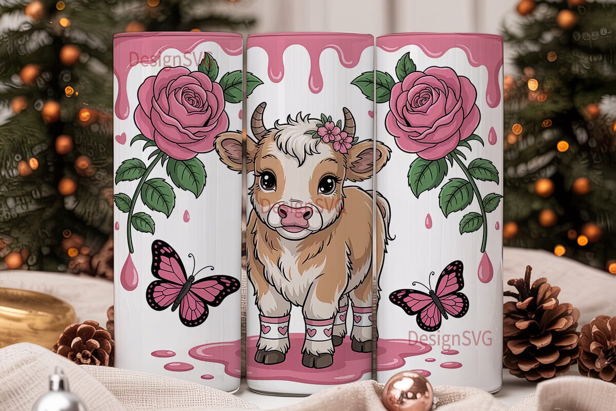 Kawaii Calf & Roses 20oz Tumbler Wrap - Image 2