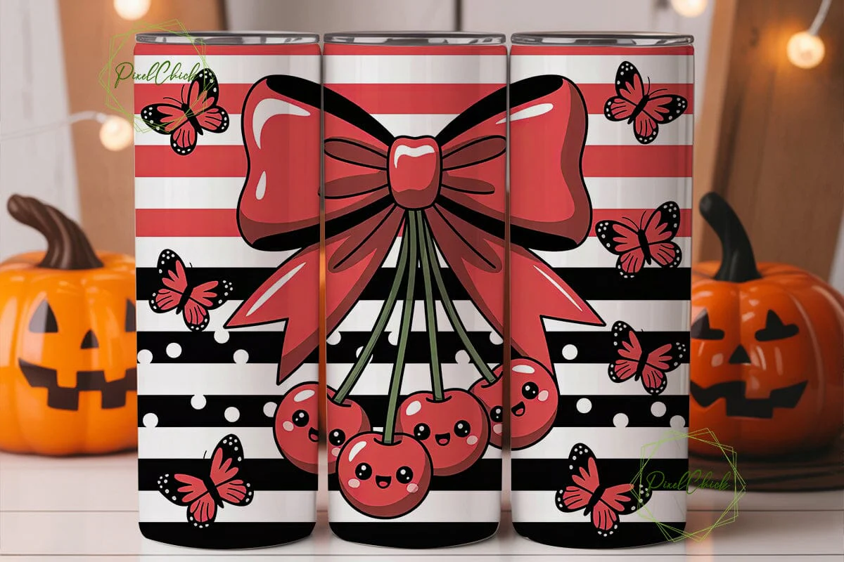 Kawaii Cherry Bow 20oz Tumbler Wrap - Image 2