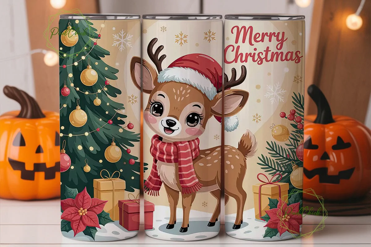 Kawaii Christmas Deer 20oz Tumbler Wrap - Image 3