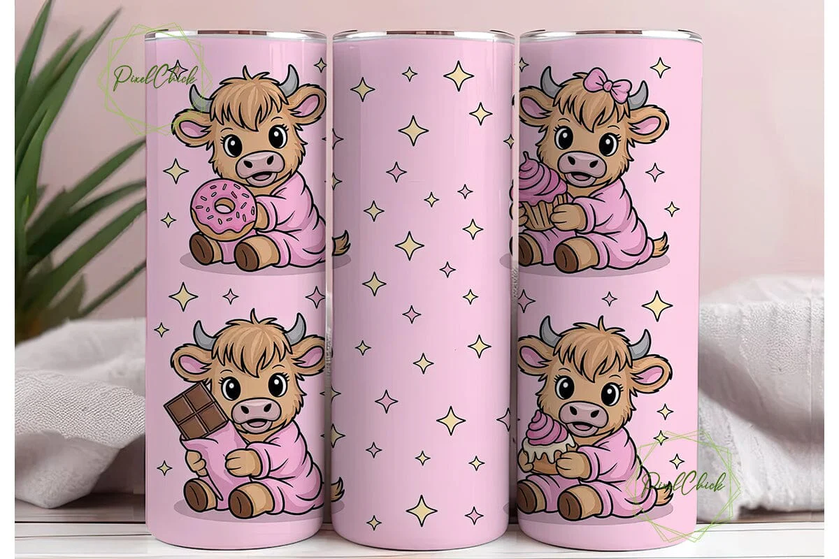 Kawaii Cow with Snacks Tumbler Wrap - Image 3
