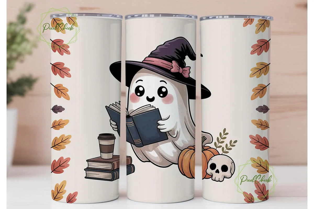 Kawaii Ghost Halloween 20oz Tumbler Wrap - Image 2