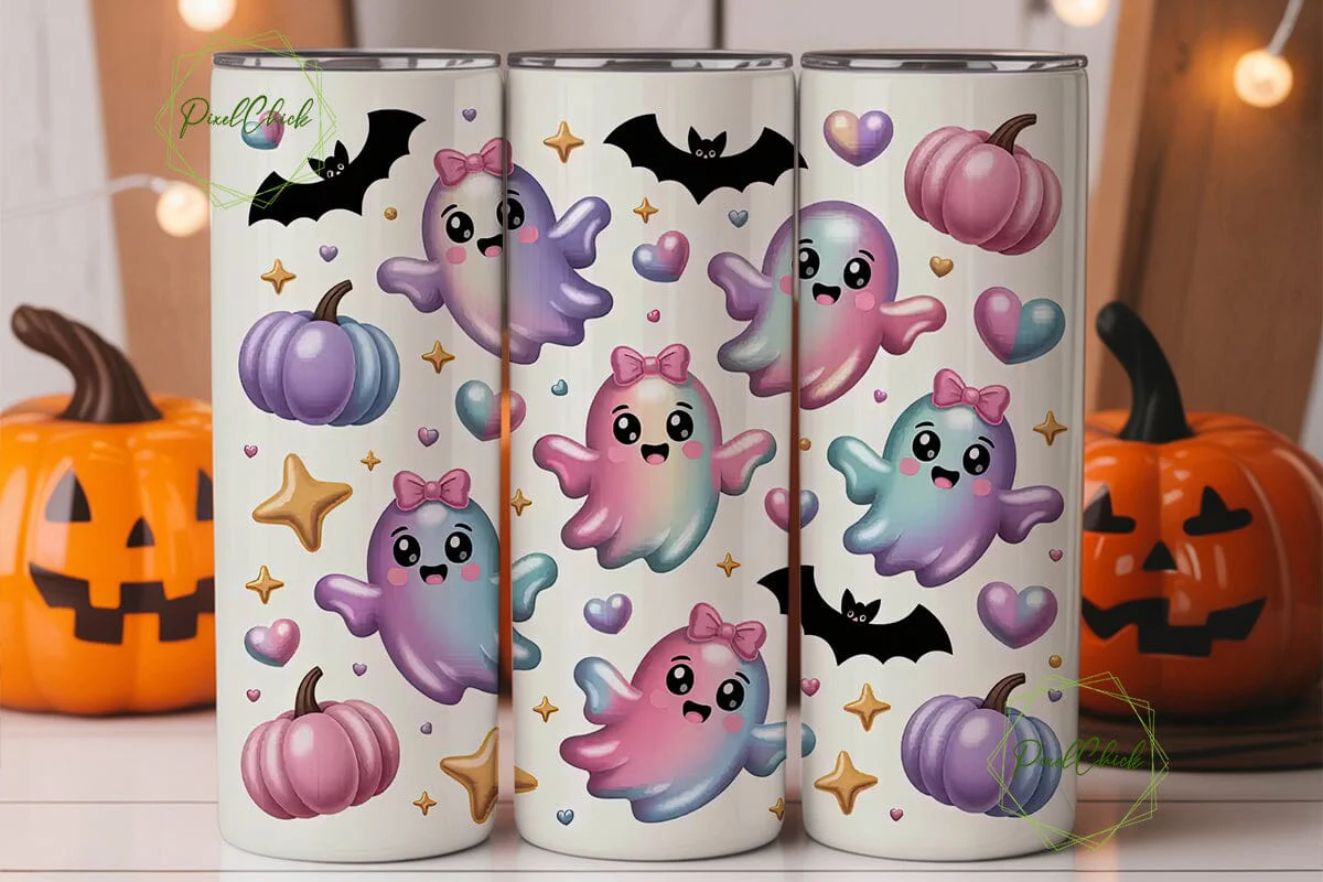 Kawaii Ghost Halloween 20oz Tumbler Wrap - Image 3