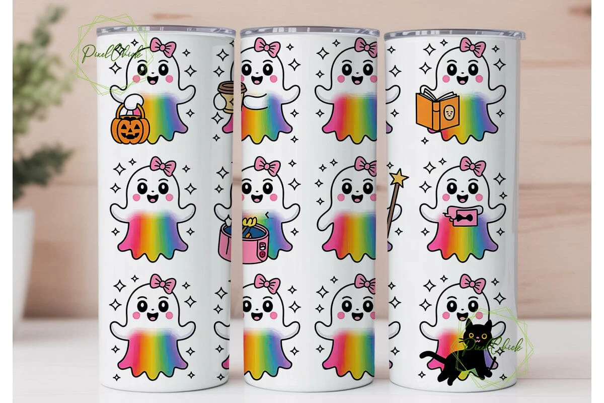 Kawaii Ghost Tumbler Wrap PNG - Image 2